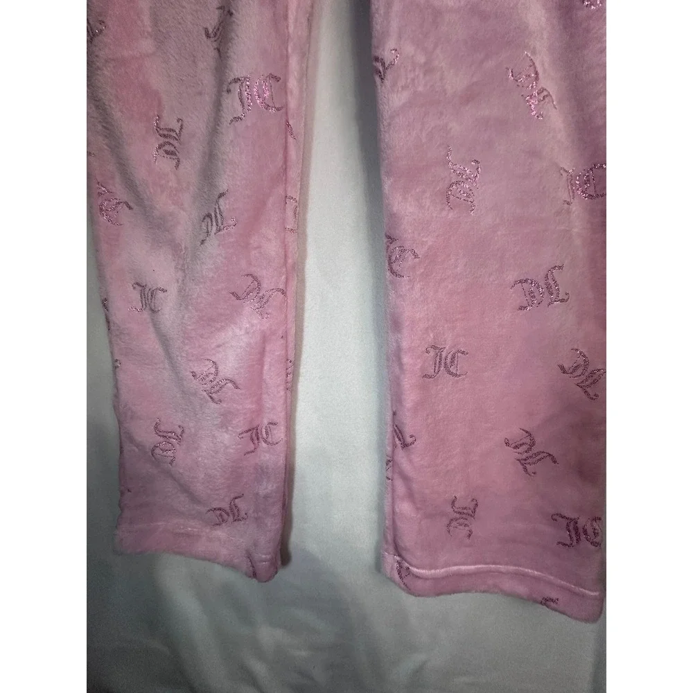 Juicy Couture Pink Velour All Over JC Logo Pajama Pants Sleepwear Size S - Picture 3 of 6
